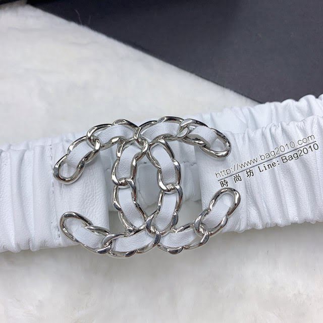 Chanel女士皮帶 香奈兒經典小羊皮鬆緊褲腰帶 香奈兒褶皺腰帶  jjp2151